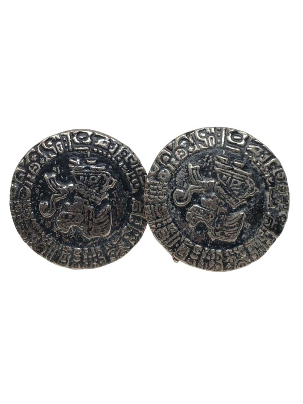 VTG Silvertone ClipOn Earrings 1 Inch Round Coin Inspired Statement Jewelry J6Pu